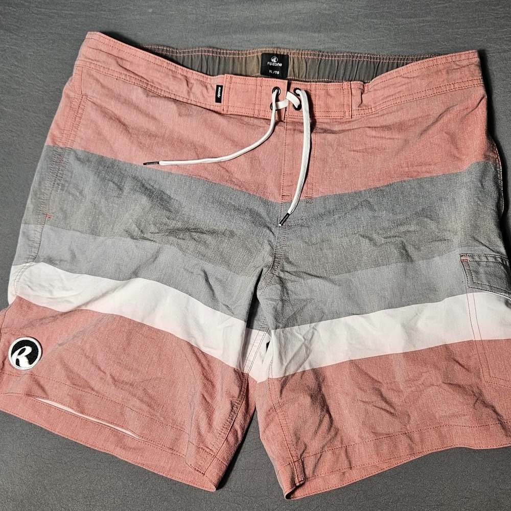 Ripzone Board Shorts Mens XL Pink Grey White Striped Swim Trunks Mesh Lined